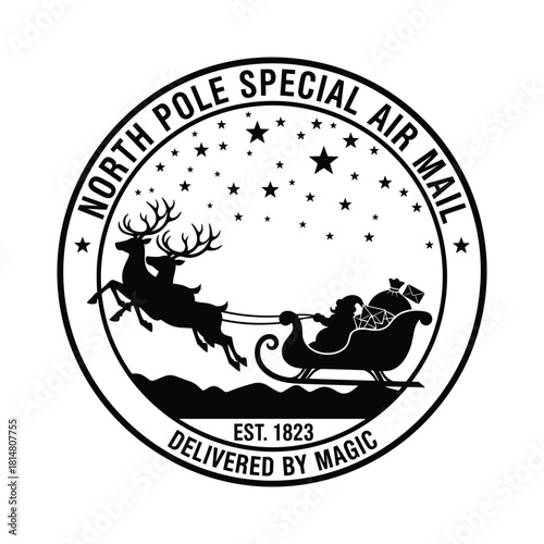 Christmas Holiday North Pole Mail Stamp Graphics Vector Set
