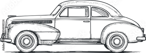 Vintage sketch of a classic car in outline style, ideal for automotive design and retro-themed projects
