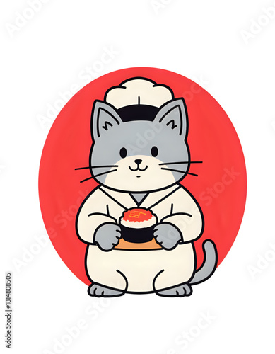 vector illustration chef cat wit sushi