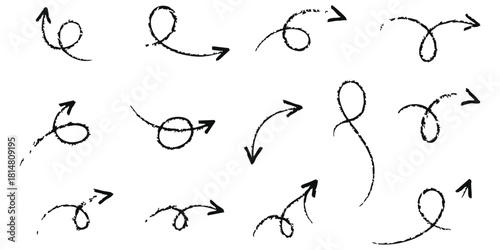 Hand Drawn Arrow Vector Set Grunge Style Navigation Cursors Directional Signs Sketch Illustrations Elements Symbols and