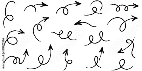 Hand Drawn Vector Arrows Grunge Style Black Arrow Collection Directional Elements Navigation Cursors Sketch Icons Doodle