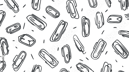 Playful hand-drawn vector pattern of paperclips in a minimalist black and white style, perfect for stationery design and office themes