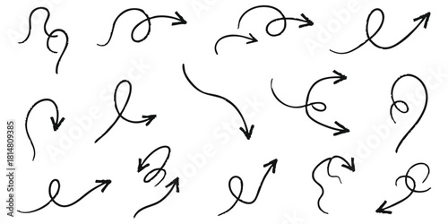 Doodle Arrow Set Direction Sign Vector Drawing Hand Drawn Isolated Line Sketch Element Graphic Design Navigation Icon