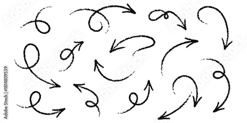 Hand Drawn Arrows Vector Set Sketch Style Direction Indicators Arrow Graphic Design Elements Navigation Signage Grunge