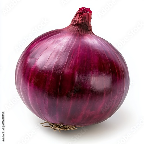 Fresh Red Onion Resting on a Clean White Surface Ready for Cooking