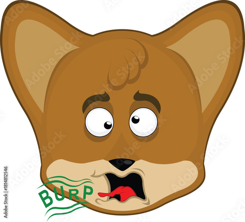 vector illustration emoticon character face fox animal, mouth burping with the text burp