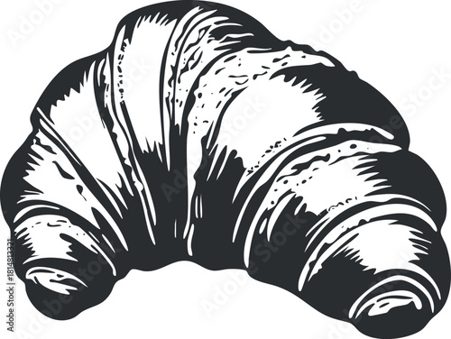 Hand-drawn black and white vector illustration of a croissant pastry, perfect for bakery branding and food-related designs