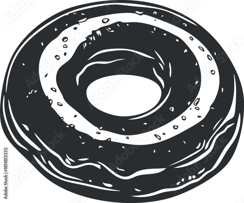 Minimalist black and white vector illustration of a delicious donut for bakery and dessert branding projects