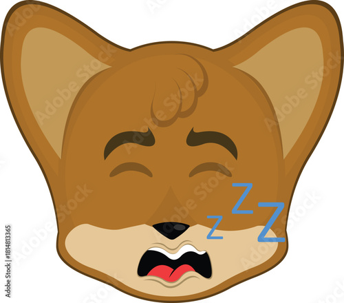 vector illustration emoticon character face fox animal, snoring with mouth open and text zzz