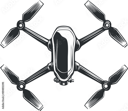 Stylized vector illustration of a modern drone with four propellers, suitable for technology and innovation projects