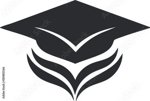 Minimalist black and white vector illustration of a graduation cap symbolizing academic achievement and success in education.