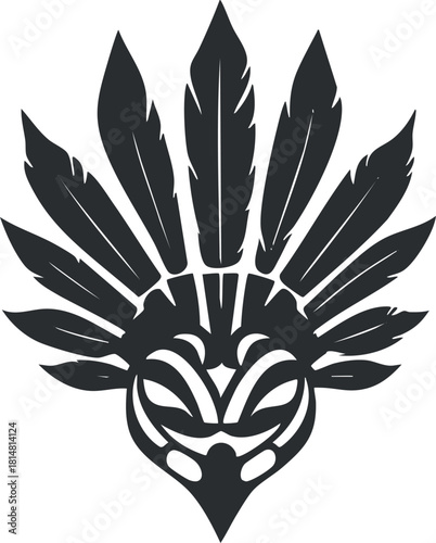 Stylized black tribal mask vector illustration featuring intricate details for cultural and artistic design projects