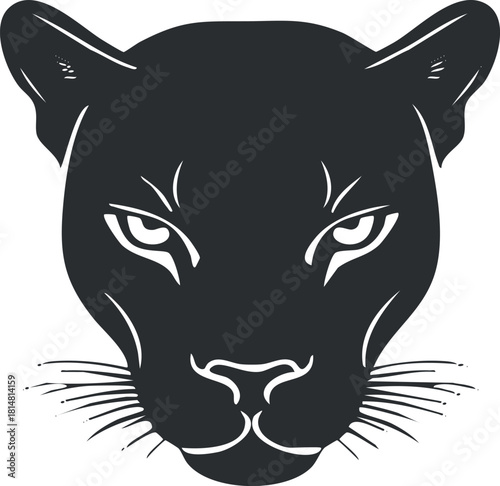 Stylized black vector illustration of a panther's head, perfect for logo design and wildlife-themed projects