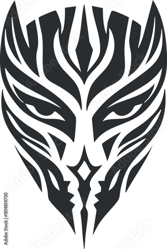 Bold tribal vector illustration of a stylized mask with intricate patterns for cultural and artistic projects
