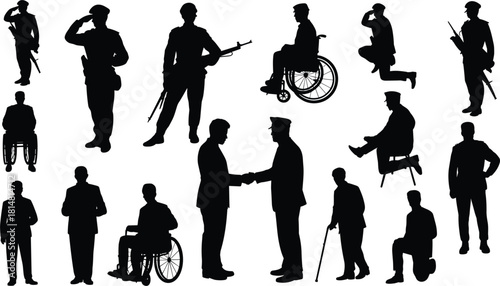 Silhouette Collection of Soldiers and Men in Various Poses and Situations military