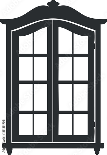 Elegant black and white vector illustration of a classic cabinet design, perfect for home decor and interior design projects