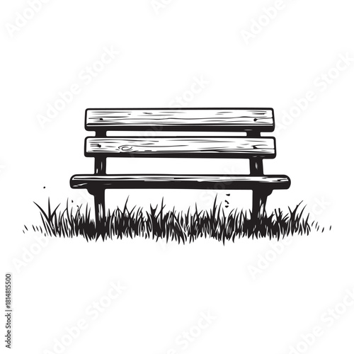 wooden park bench with grass and flowers silhouette