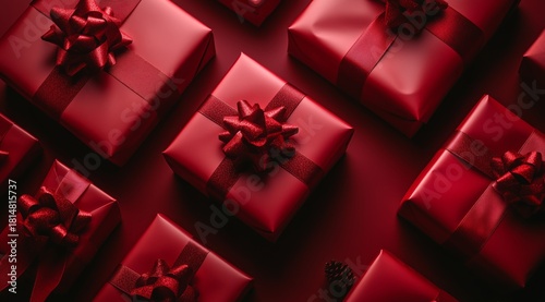 Beautiful Red Gift Boxes Arranged on Dark Background for Special Occasions