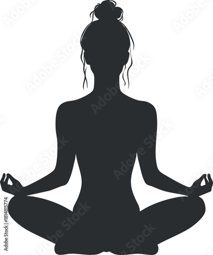 Silhouette vector illustration of a woman meditating in a yoga pose, ideal for wellness and mindfulness themes
