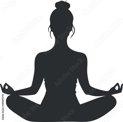 Silhouette vector illustration of a woman meditating in a serene pose, ideal for wellness and mindfulness projects