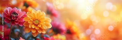 Colorful Flowers in Bloom With Soft Sunlight Creating a Warm Atmosphere in th...