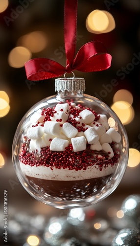 Decorative Holiday Ornament Filled With Chocolate and Whipped Cream