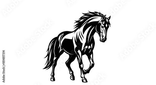 Majestic Black Horse Galloping with Flowing Mane and Tail.