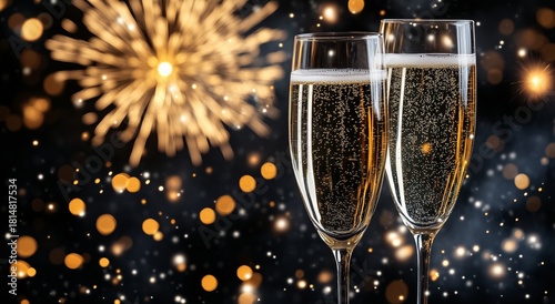 Celebration With Sparkling Drinks and Fireworks in the Background at a Festiv...