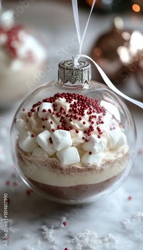 Decorative Holiday Ornament Filled With Chocolate and Whipped Cream