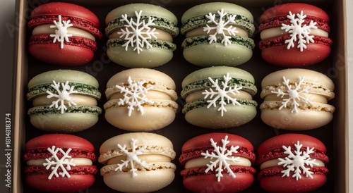 Delicious Holiday Macarons With Snowflake Decorations in Elegant Box