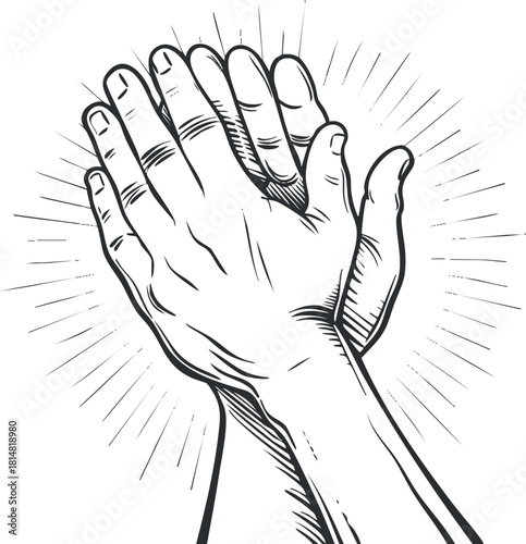 Hand-drawn vector illustration of two hands clapping, symbolizing applause and celebration in a bold, expressive style