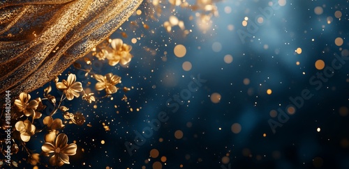 Golden Flowers and Shimmering Particles Create a Magical Atmosphere in a Drea...
