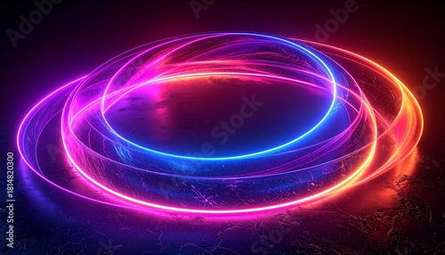 Glowing Abstract Rings A Vibrant Circular Neon Light Display
