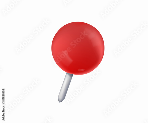 Red pin push pin isolated on white background, showcasing location, navigation. 3D render vector illustration. Vector
