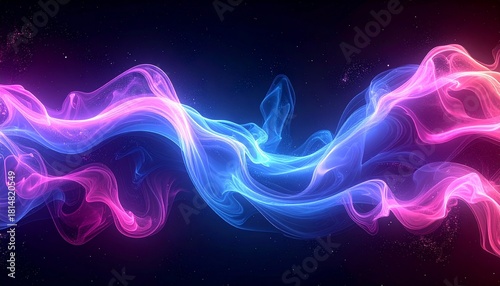 Abstract Dynamic Flowing Waves of Vibrant Pink and Blue Smoke or Light on a Dark Background