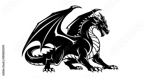 Black Dragon Illustration Majestic Mythical Creature.