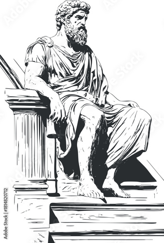 Detailed vector illustration of an ancient philosopher statue, showcasing elegance and wisdom, ideal for educational or cultural contexts