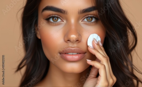 Close-up of Female Model with Perfect Skin Applying Moisturizer, Wellness and Dermatology