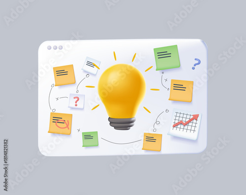 Business Workshop Concept, 3D vector illustration. Vector cartoon illustration of a to do list, brainstorming, planning