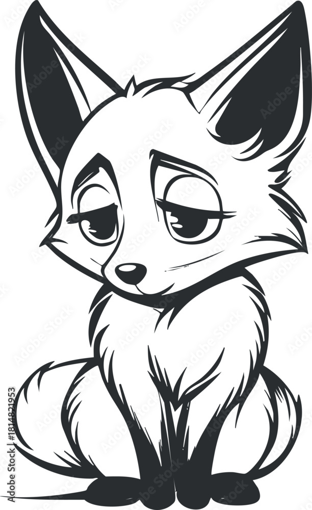 Obraz premium Whimsical outline vector illustration of a cute sitting fox character, perfect for children's designs and playful artwork
