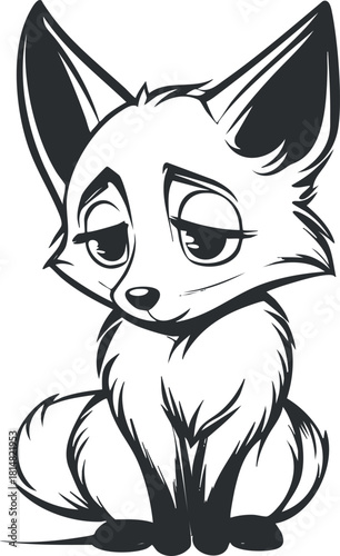 Whimsical outline vector illustration of a cute sitting fox character, perfect for children's designs and playful artwork