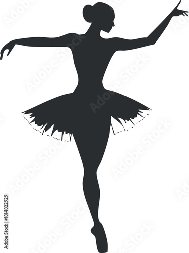 Silhouette vector illustration of a graceful ballet dancer in mid-pose, ideal for dance-themed artwork and design projects