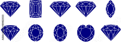Diamond gem jewel gemstone line icon vector set

