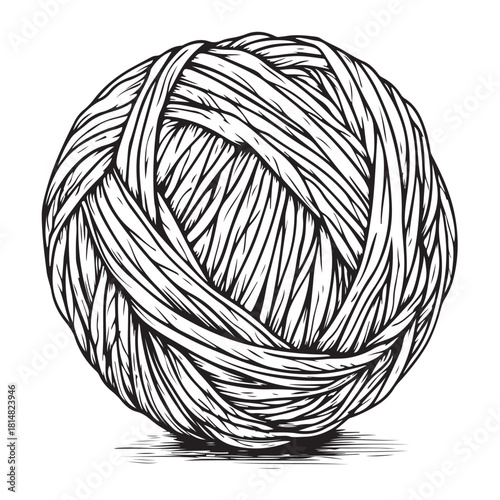 Hand drawn wool yarn ball illustration isolated, craft knitting thread sketch design, vintage needlework graphic icon collection 