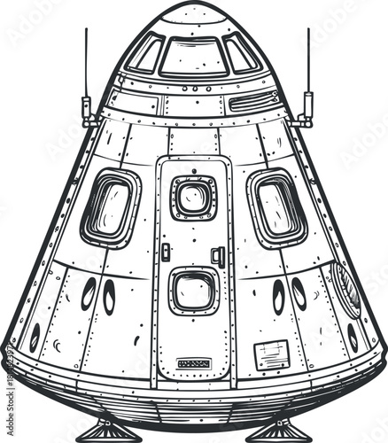 Detailed hand-drawn vector illustration of a rocket ship for space exploration and science projects