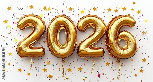 Celebrate the Arrival of the New Year 2026 With Golden Balloons and Festive D...