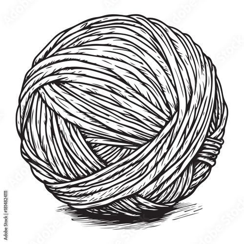 Hand drawn wool yarn ball illustration isolated, craft knitting thread sketch design, vintage needlework graphic icon collection 