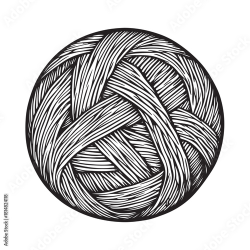 Hand drawn wool yarn ball illustration isolated, craft knitting thread sketch design, vintage needlework graphic icon collection 