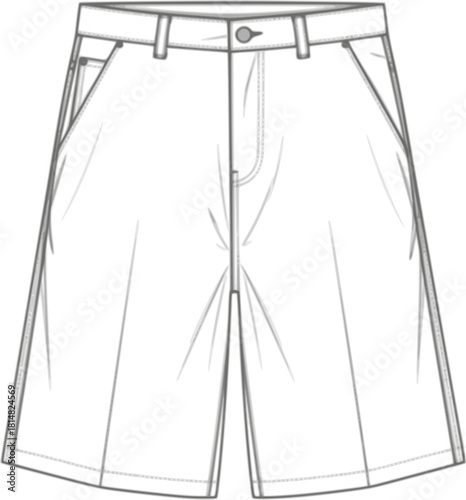 mens wide leg baggy bermuda shorts fashion flat sketch vector illustration technical cad drawing template
