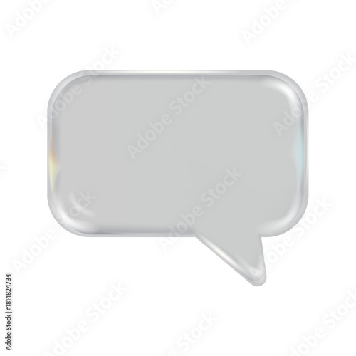 3d glass speech bubble abstract, fluid shape with holographic effect isolated on white background.